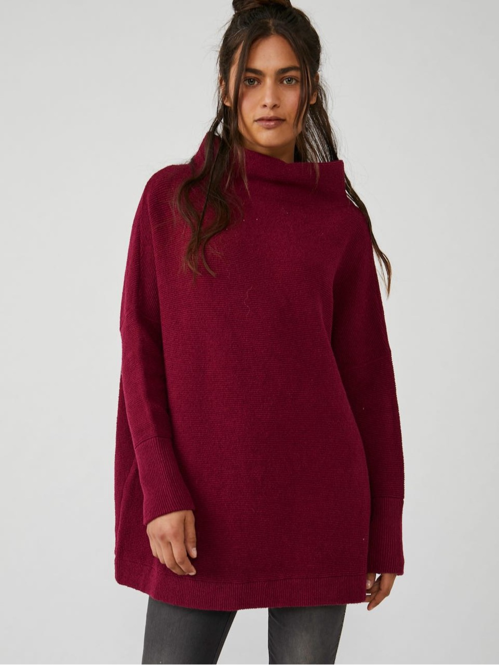 Free People Ottoman Slouchy Tunic Sweater Pomegranate Wine